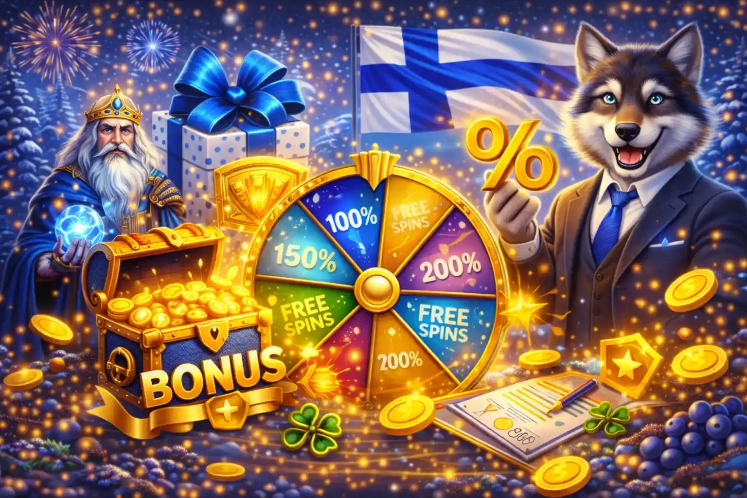 Suomalaiset kasinobonukset, ilmaiskierrokset ja bonuspyörä talviteemassa