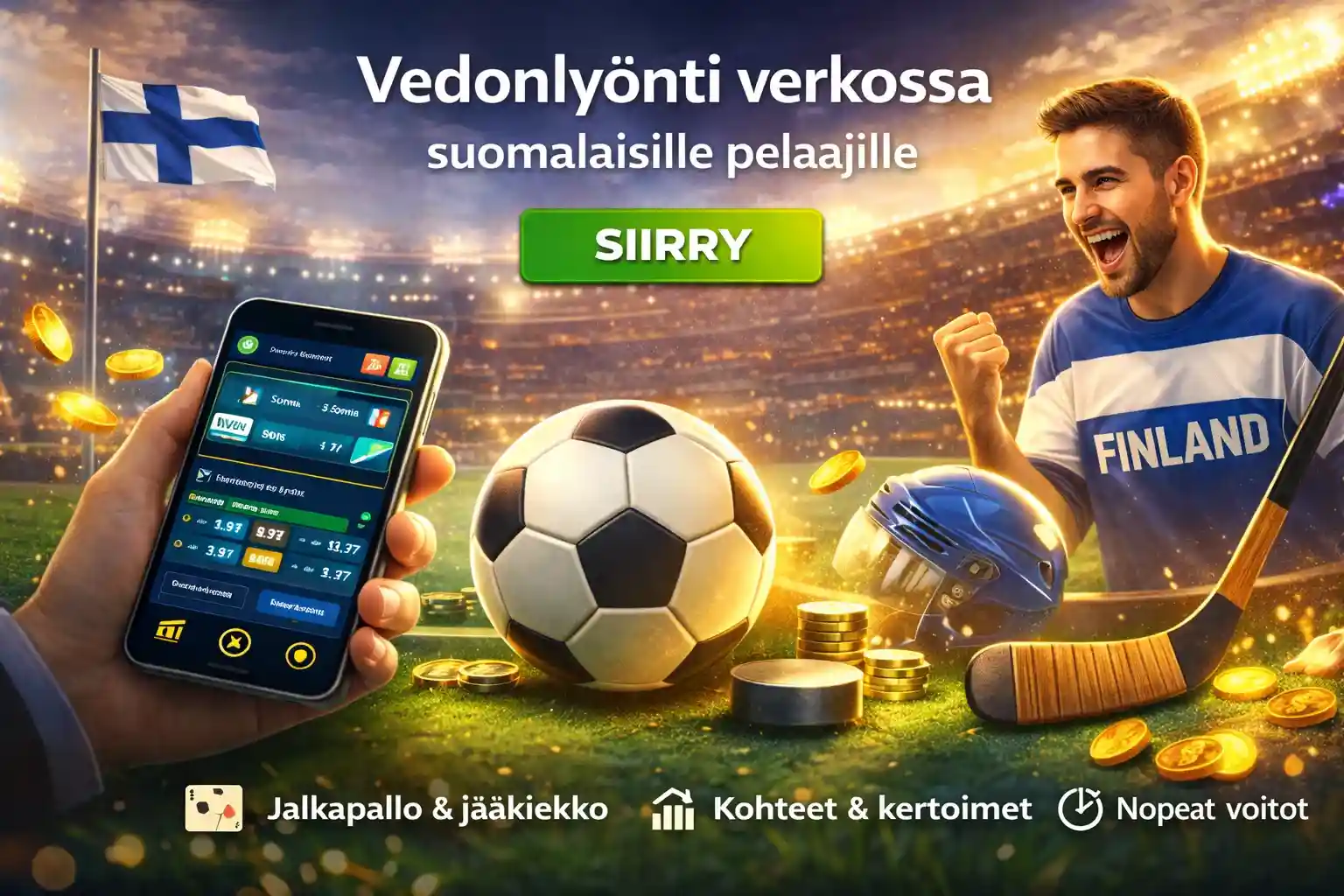 Vedonlyönti verkossa suomalaisille, jalkapallo, jääkiekko ja mobiilikertoimet